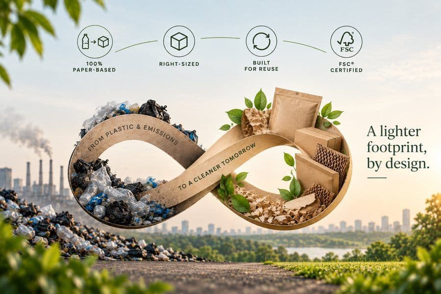 A lighter footprint, by design — from plastic and emissions to reusable, FSC-certified paper packaging